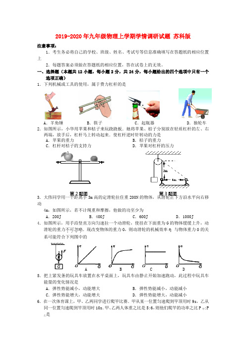 2019-2020年九年级物理上学期学情调研试题 苏科版