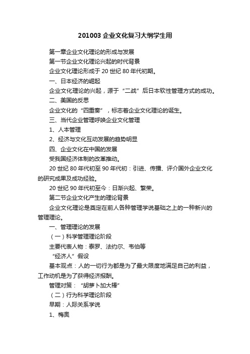 201003企业文化复习大纲学生用