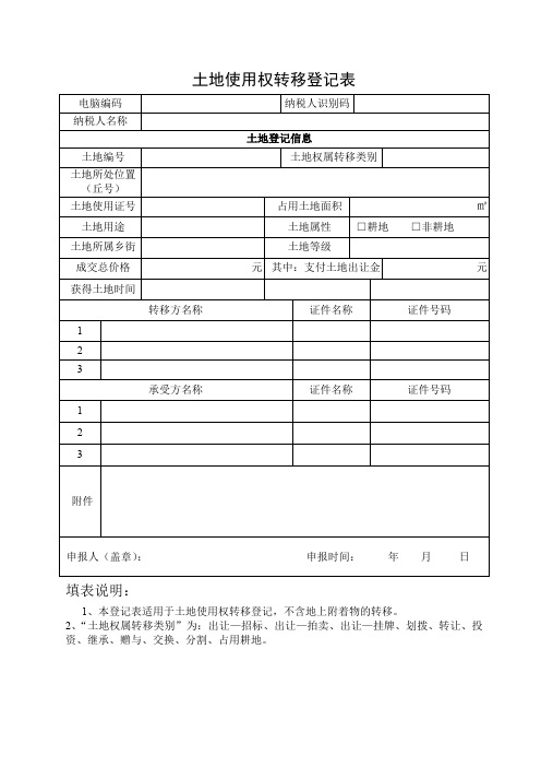 土地使用权转移登记表