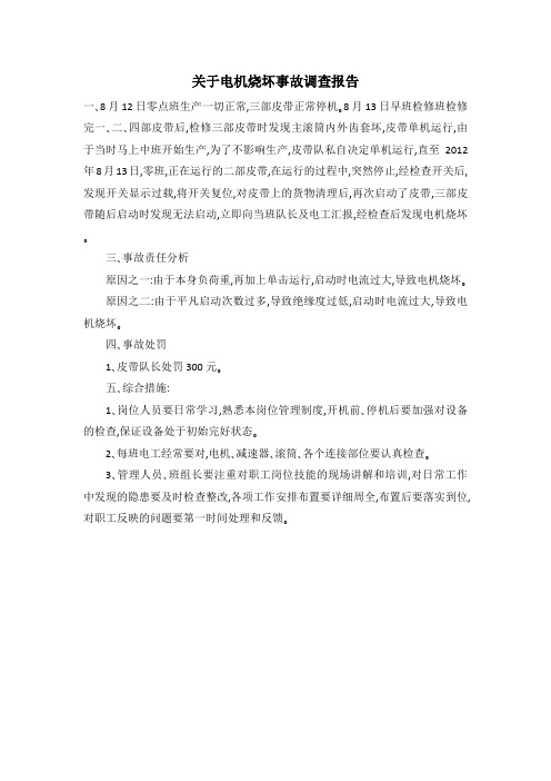 关于电机烧坏事故调查报告