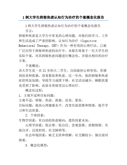 1例大学生抑郁焦虑认知行为治疗的个案概念化报告