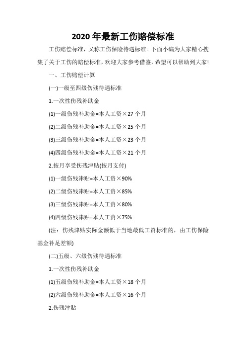 规章制度 2020年最新工伤赔偿标准