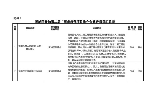 黄埔区参加第二届广州市慈善项目推介会慈善项目汇总表