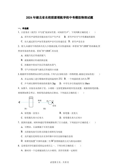 2024年湖北省名校联盟领航学校中考模拟物理试题