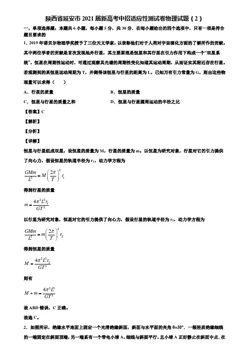 陕西省延安市2021届新高考中招适应性测试卷物理试题(2)含解析