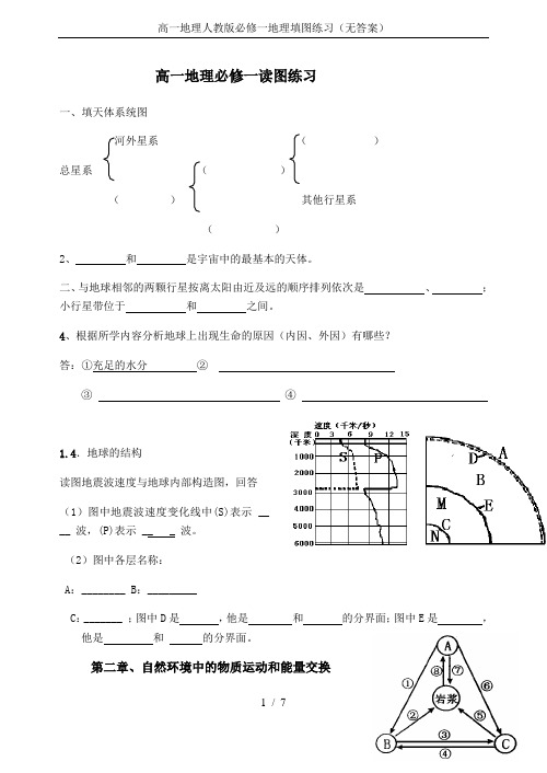 高一地理人教版必修一地理填图练习(无答案)