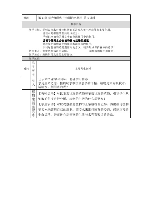 绿色植物与生物圈的水循环_教学设计_第一课时