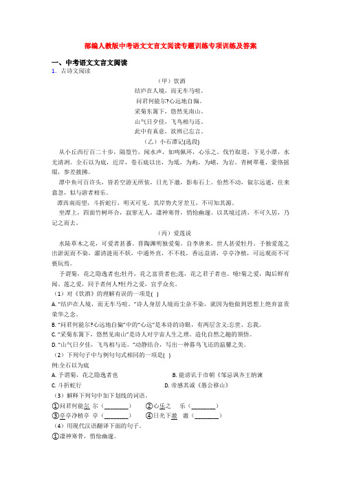 部编人教版中考语文文言文阅读专题训练专项训练及答案