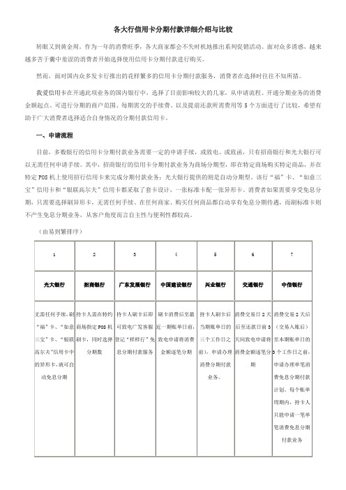 各大行信用卡分期付款详细介绍与比较