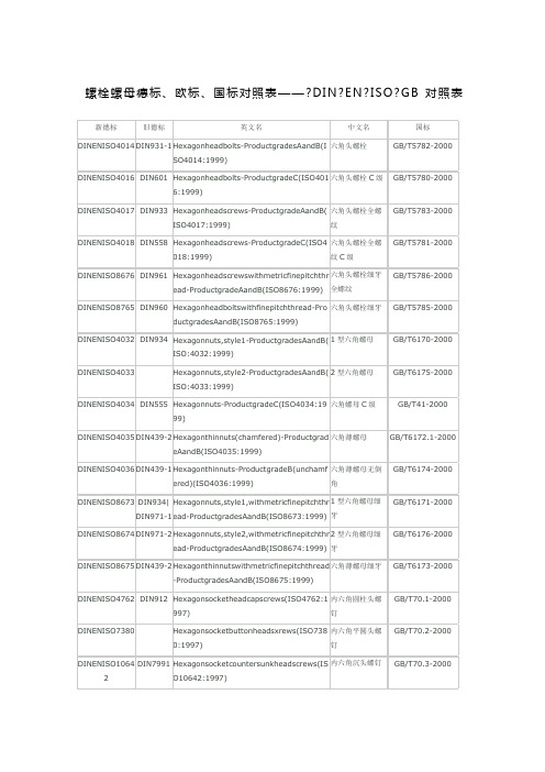 螺栓螺母德标欧标国标对照表