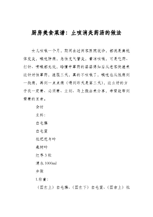 厨房美食菜谱:止咳消炎药汤的做法