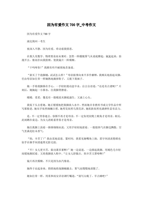 因为有爱作文700字_中考作文.doc