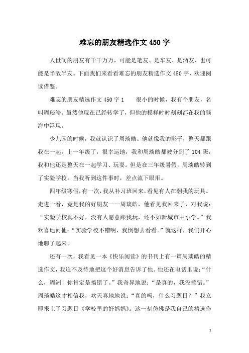 难忘的朋友精选作文450字