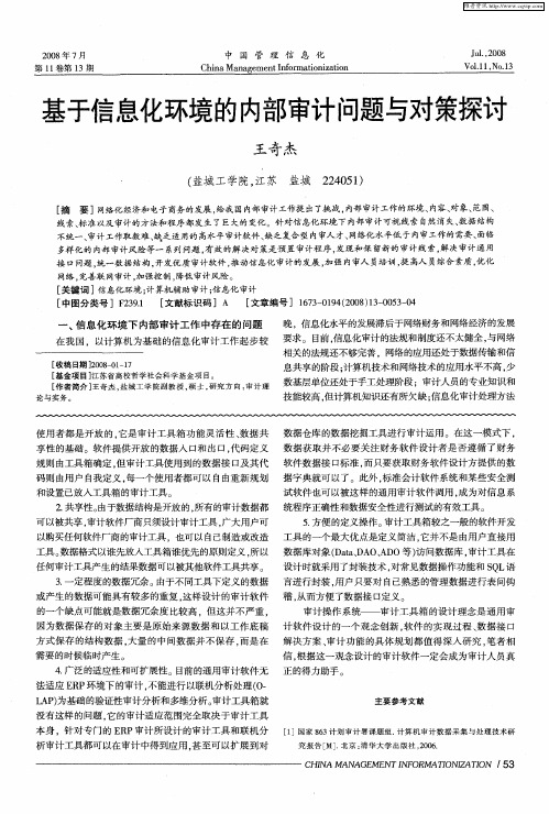 基于信息化环境的内部审计问题与对策探讨