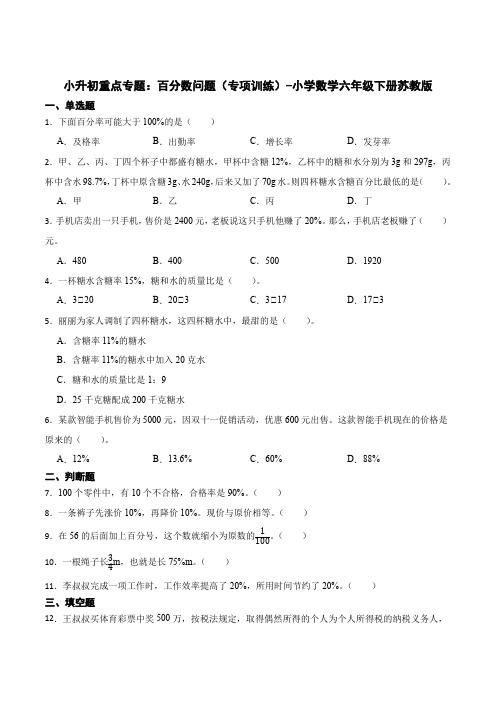 小升初重点专题百分数问题(易错专项)-小学数学六年级下册