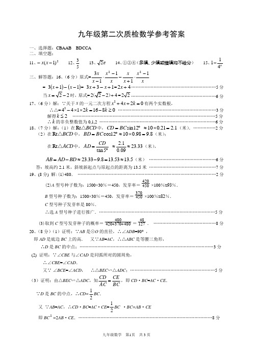 2011年四月调研考试数学参考答案