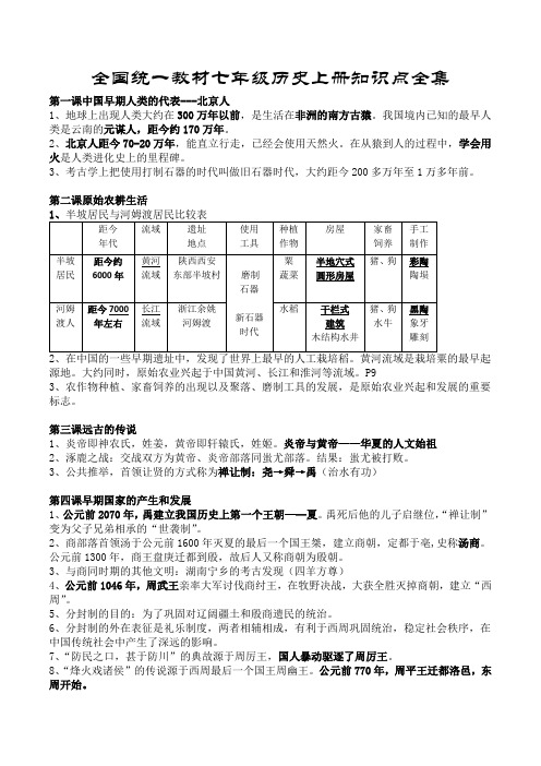 全国统一教材七年级历史上册知识点全集