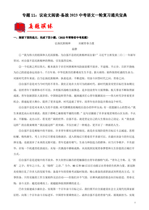 专题11：议论文阅读【专题检测】-备战2023中考语文一轮复习通关宝典(解析版)