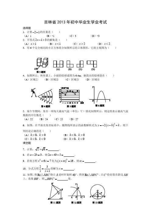 2013年吉林省数学中考真题(word版含答案)