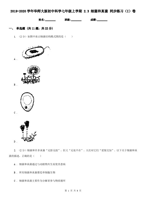 2019-2020学年华师大版初中科学七年级上学期2.3细菌和真菌同步练习(I)卷