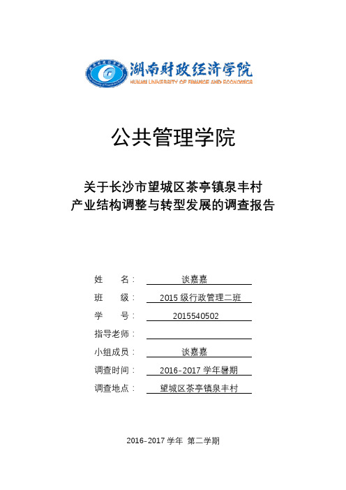 关于长沙市望城区茶亭镇泉丰村产业结构调整与转型发展的调查报告