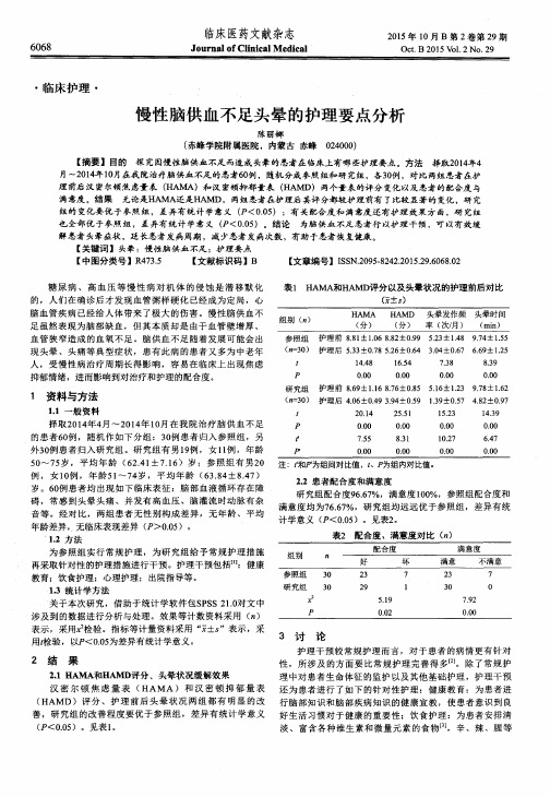 慢性脑供血不足头晕的护理要点分析