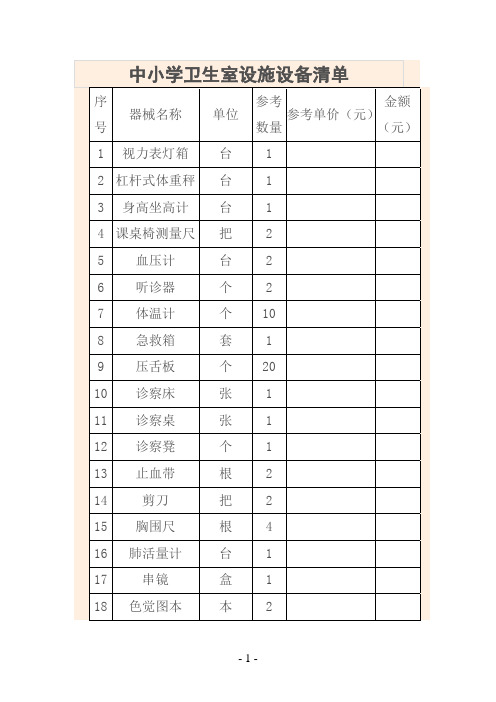 中小学卫生室设施设备清单