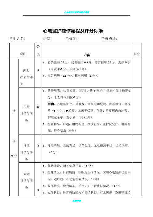 心电监护操作流程及评分标准