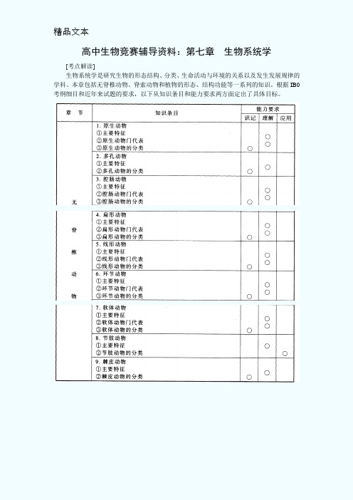 高中生物竞赛辅导资料：第7章生物系统学