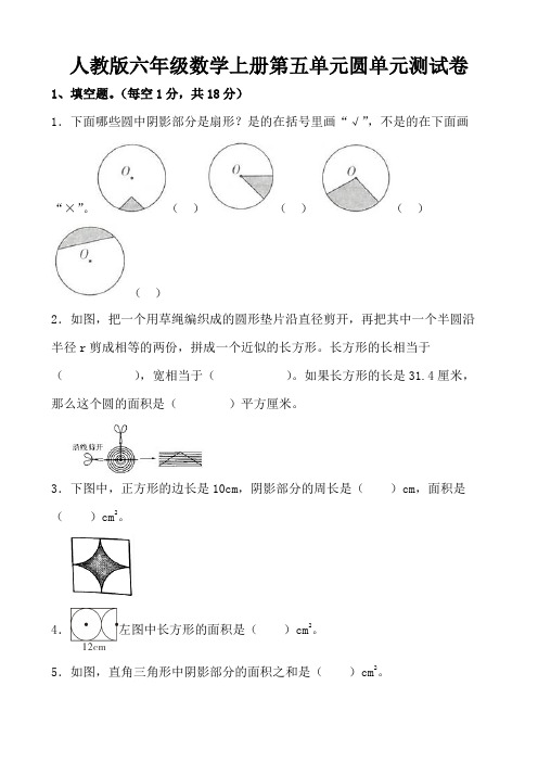 人教版六年级数学上册第五单元圆单元测试卷(适合培优生)