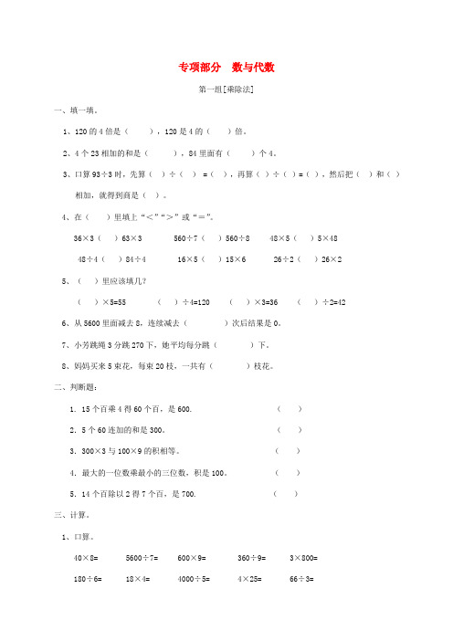 三年级数学上册 专项复习 专项部分 数与代数 北师大版