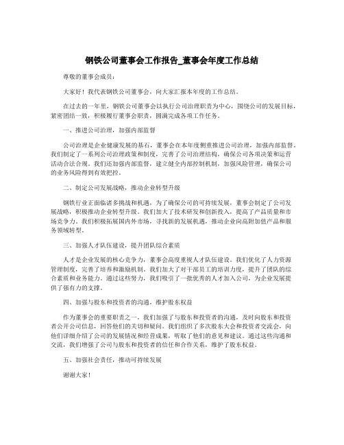 钢铁公司董事会工作报告_董事会年度工作总结