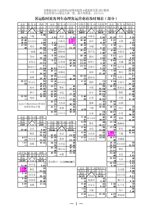 暑运临时旅客列车办理客运营业站及时刻表(部分)