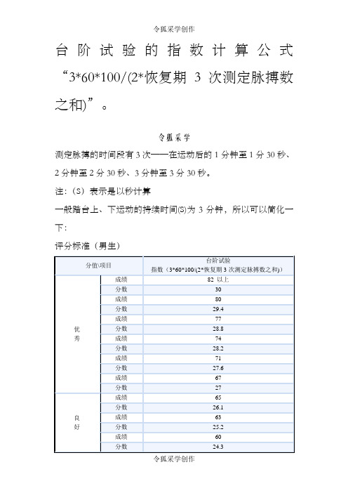 大学生体能测试的台阶试验的指数计算公式及评分标准