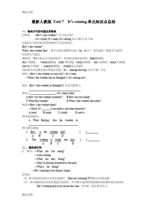 最新Unit7-It's-raining单元知识点总结资料