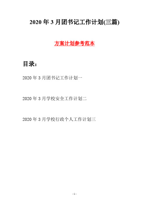 2020年3月团书记工作计划(三篇)