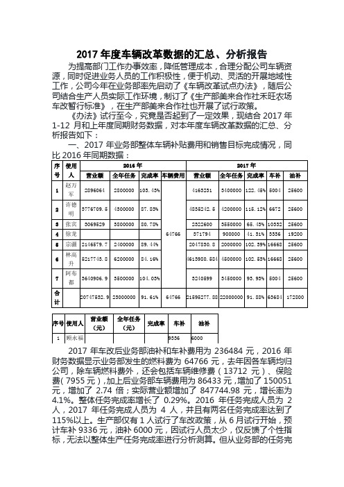 2017年度车辆改革数据的汇总、分析报告