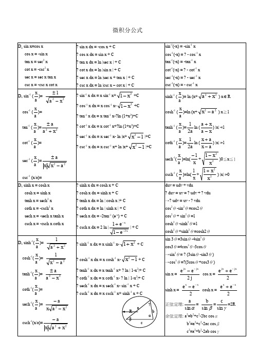 微积分公式大全