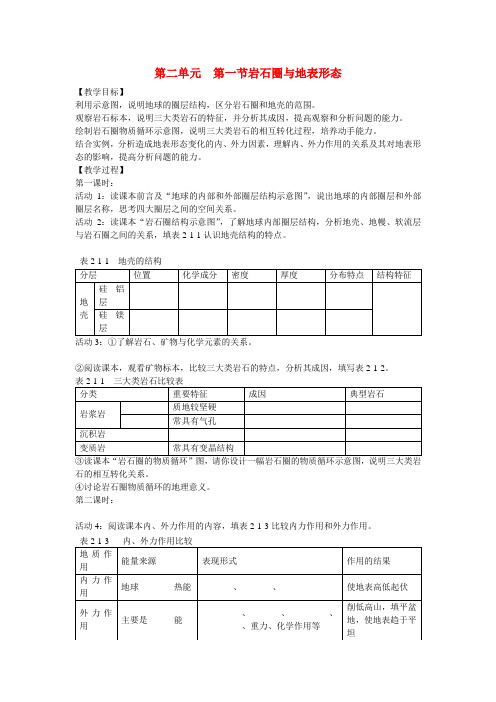 高中地理第二单元《第一节岩石圈与地表形态》教案鲁教版必修1