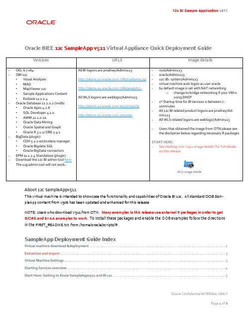 Oracle BIEE 12c SampleApp v511 快速部署指南说明书