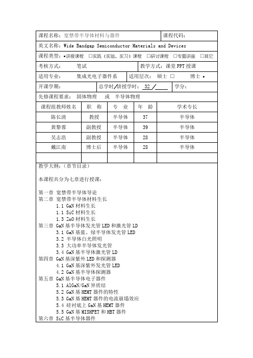 课程名称宽禁带半导体材料与器件(精)