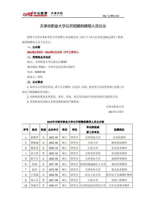 天津市职业大学公开招聘拟聘用人员公示