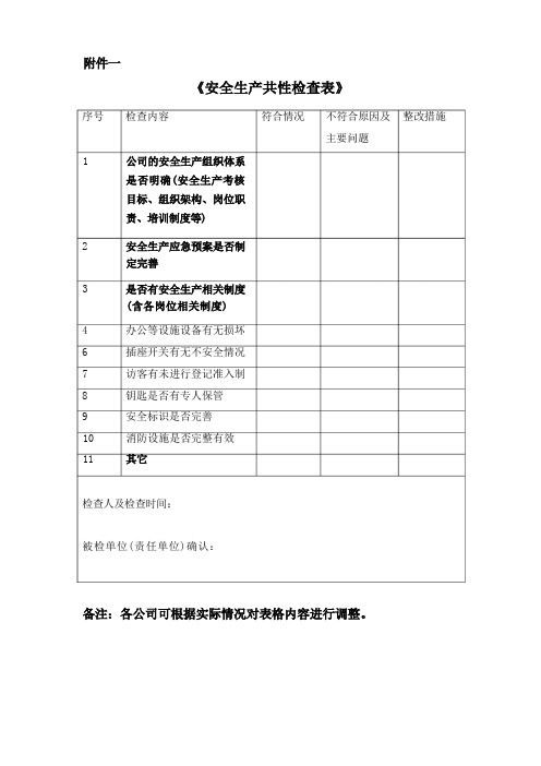 物业冬季安全检查附表