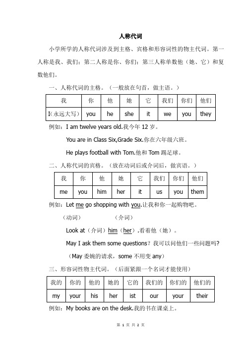 五年级英语总结-人称代词