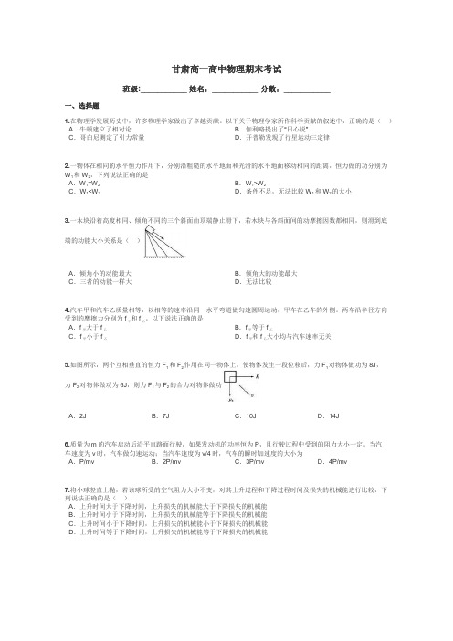 甘肃高一高中物理期末考试带答案解析
