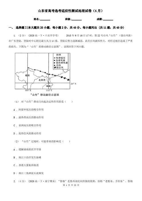 山东省高考选考适应性测试地理试卷(4月)