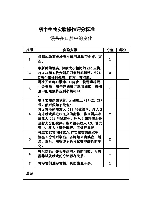 2.2.1馒头在口腔中的变化评价标准