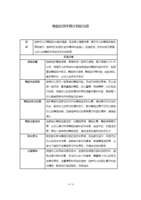 舞蹈社团学期计划幼儿园