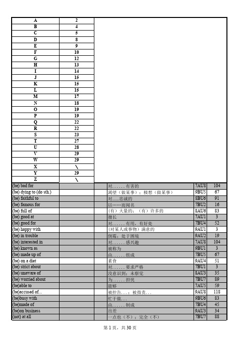 沪教版初中英语词汇表首字母排序