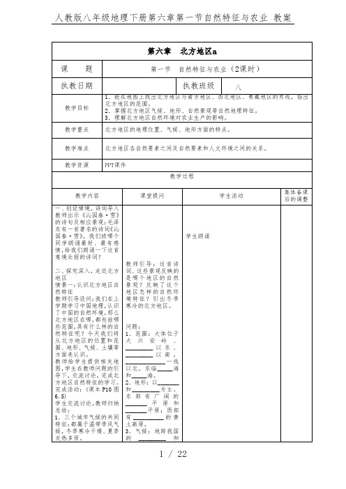 人教版八年级地理下册第六章第一节自然特征与农业 教案